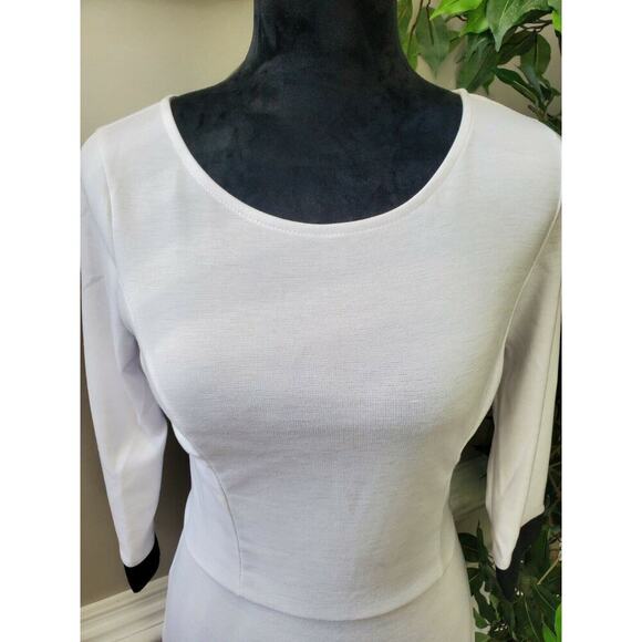 Design Women's White Polyester Round Neck Long Sleeve Knee Length Dress Size M - Picture 5 of 10